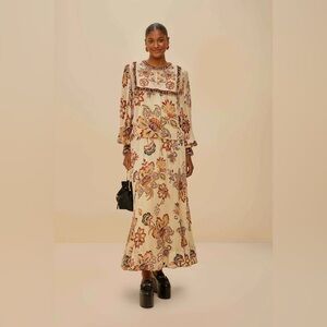 FARM RIO Sand Aura Floral Midi Skirt